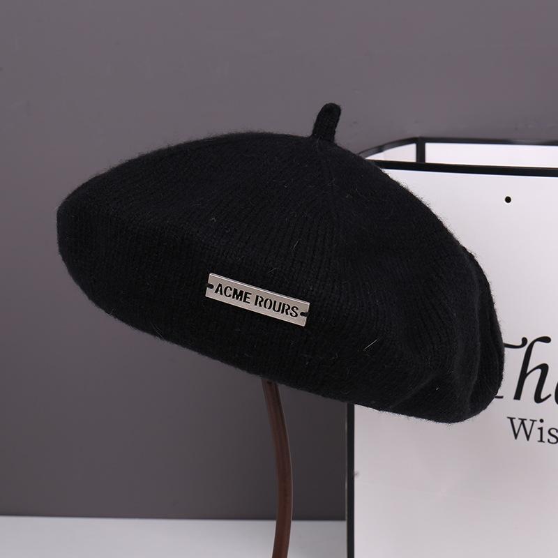 Beret women autumn and winter wool knitted beret Internet celebrity versatile fashion thousand bird grid star anise painter hat