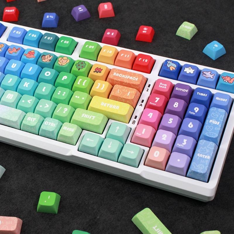 133Keys Rainbow Keycaps DA Profile 9.5mm Thick PBT Keycaps для 61/87/104/108 Layout Mechanical Keyboard Keycaps
