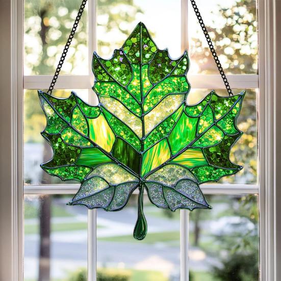 Maple Leaf Fall Ornament Window Hanging Autumn Leaf Suncatcher Stained Glass Wall Art for Thanksgiving Autumn Indoor Outdoor Home Decor