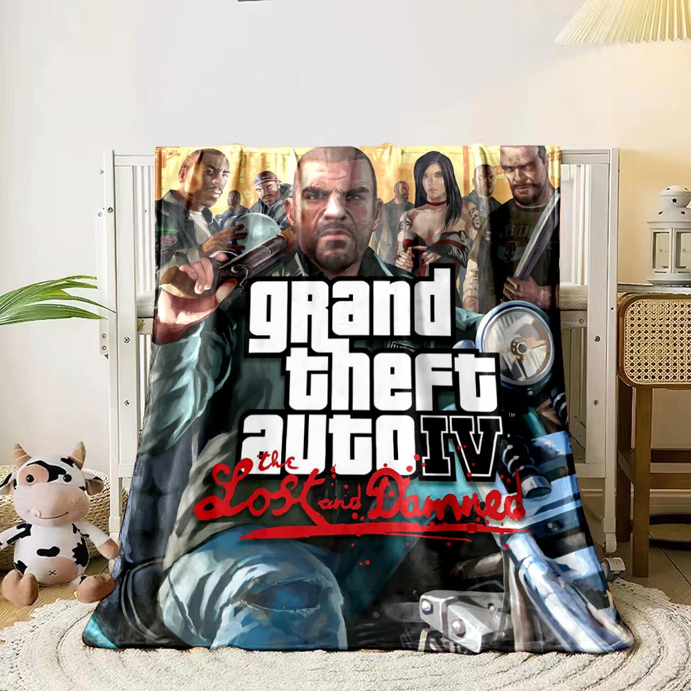 Grand Theft Auto IV Art Style Blanket, Flannel blanket for bedroom, living room, sofa, and nap sofas.