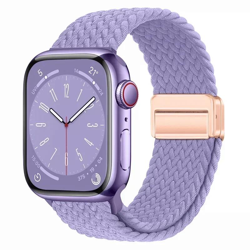 Плетеный нейлоновый ремешок-петля для Apple Watch Ultra2 49мм 9 8 7 45 41мм Металлический магнитный браслет-ремешок для 6 5 4 3 SE 44 40мм