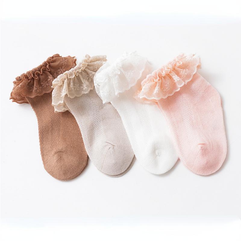 Корейские детские носки с рюшами, однотонные хлопковые дышащие сетчатые носки для маленьких девочек, детские носки для новорожденных от 0 до 8 лет