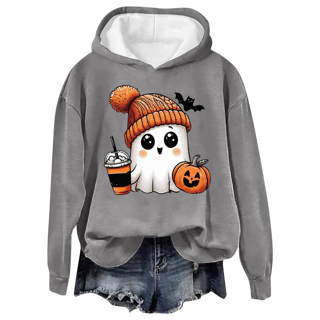 Женская модная повседневная толстовка с капюшоном и длинными рукавами с принтом букв на Хэллоуин