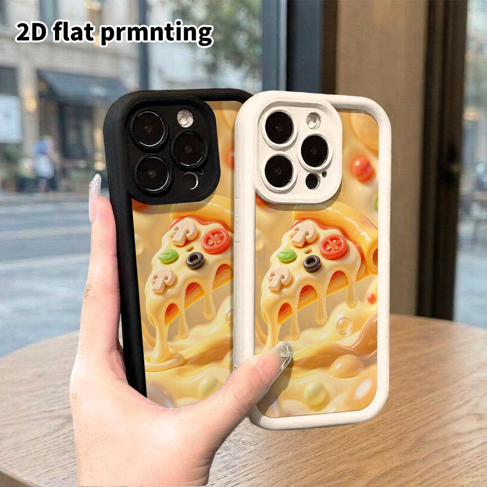 Phone Case: 2D flat design suitable for iPhone 18 17 16 15 14 13 Pro protective case, cheese pizza slice, perfect Christmas and Halloween holiday gift