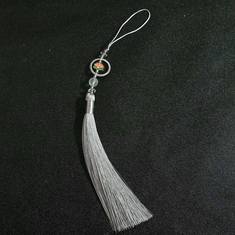 Chinese Retro Auspicious Lotus Beaded Tassel Fringe Women's Handbag Cheongsam & Hanfu Decoration Folding Fan Sachet Car Pendant