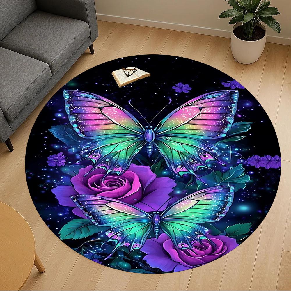 1pc Butterfly Roses Round Chair mat office Area Rug - Non-Slip, Floor Mat for Office, Bedroom, and Indoor Decor p127126