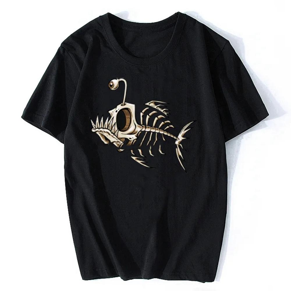 Summer Round Neck 3D Funny Fish Skeleton Print Top Fashionable Casual Short Sleeved Men's T-shirts