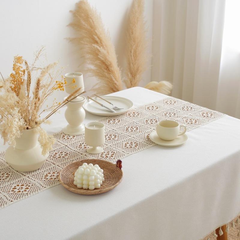 Хлопок, лен, бежевая утолщенная скатерть, простая ажурная сшивка, чехол для стола, бытовая пыленепроницаемая декоративная скатерть для пикника