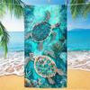 Vibrant Teal Sea Turtle Beach Towel Watercolor Ocean Coral Print Absorbent Towel for Beach Pool Camping Picnic & Bath Use