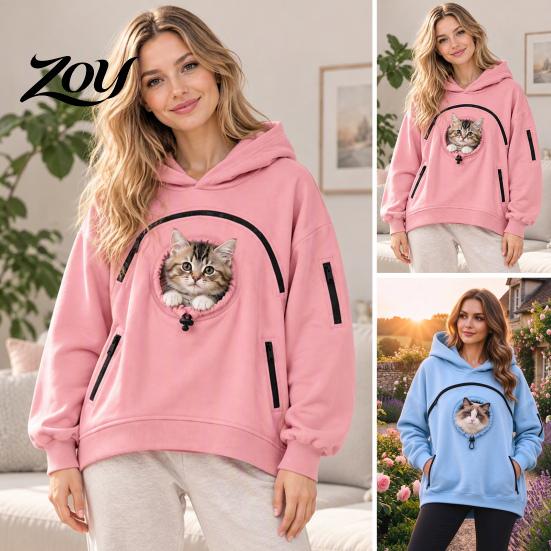 Дорожная куртка для мелких животных, переноска для кошек и собак, толстовки для мужчин и женщин, свитшот для переноски щенков и котят с универсальными молниями-держателями для питомцев, Большой