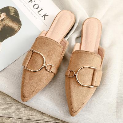 Весенне-летние женские корейские замшевые полутапочки из флока, женские модельные туфли на плоской подошве, новые Zapatillas Mujer цвета хаки, розовые