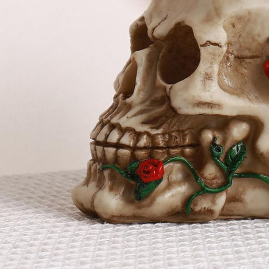 Череп человека с розой Маленький цветок розы Лоза Статуэтка скелета Коллекционная фигурка для готического домашнего настольного декора