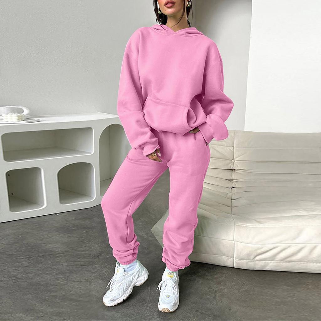 Женский однотонный спортивный комплект с капюшоном и длинными рукавами, домашние брюки, комплект для бега