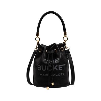 (Black) Bucket Handbag Women Leather Drawstring Shoulder Crossbody Bag Daily Travel Gift