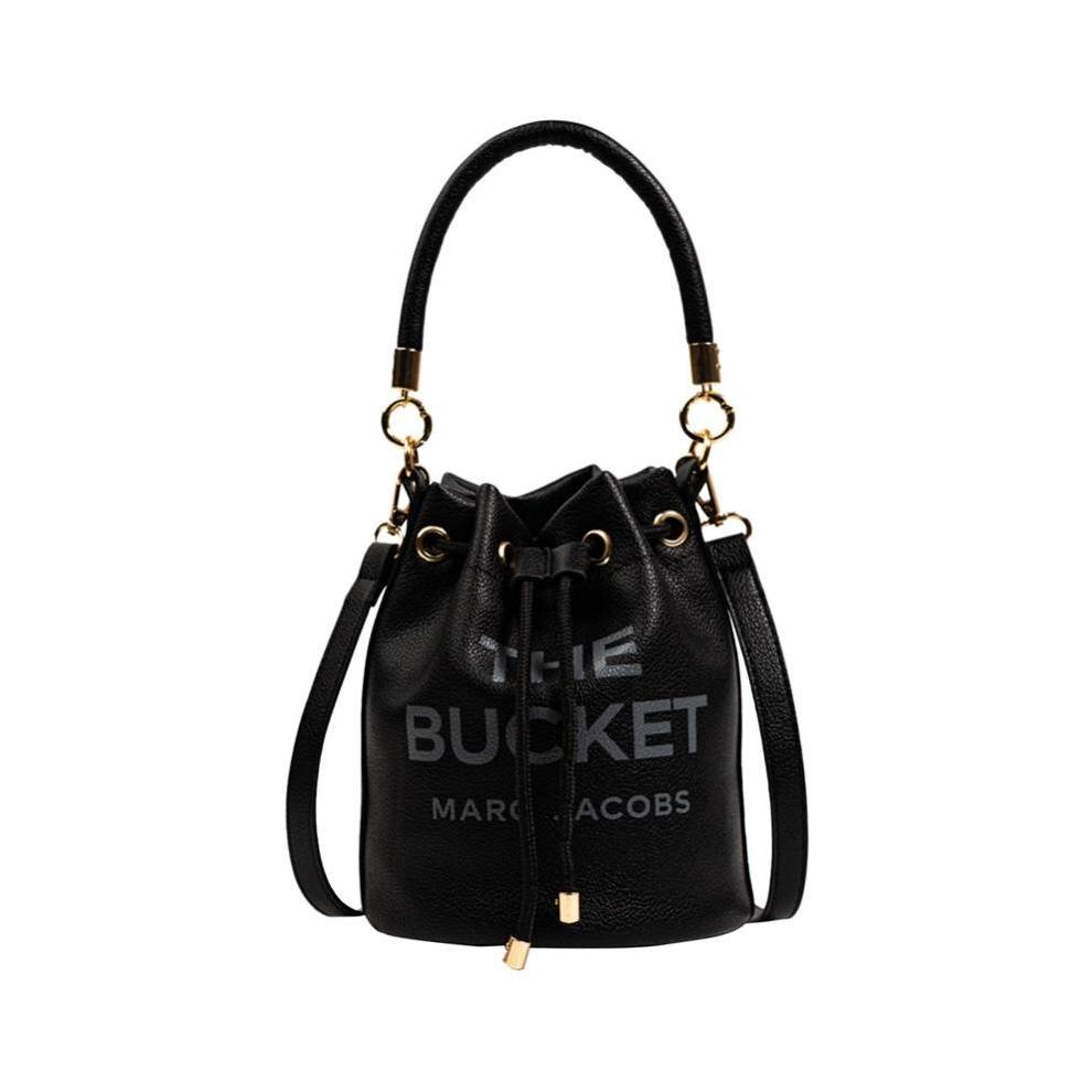 (Black) Bucket Handbag Women Leather Drawstring Shoulder Crossbody Bag Daily Travel Gift