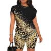1116 new casual leopard print shoulder T-shirt set WA17 + WS11