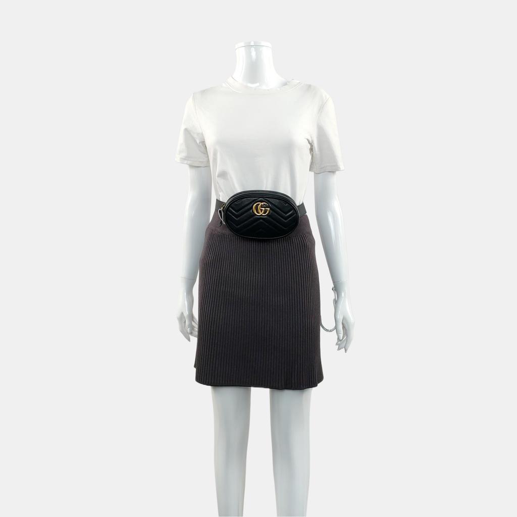 [Pre-Owned] Gucci Quilted Leather GG Marmont Matelassé Belt Bag 38/95 'Black' - Good #1TOV7IS