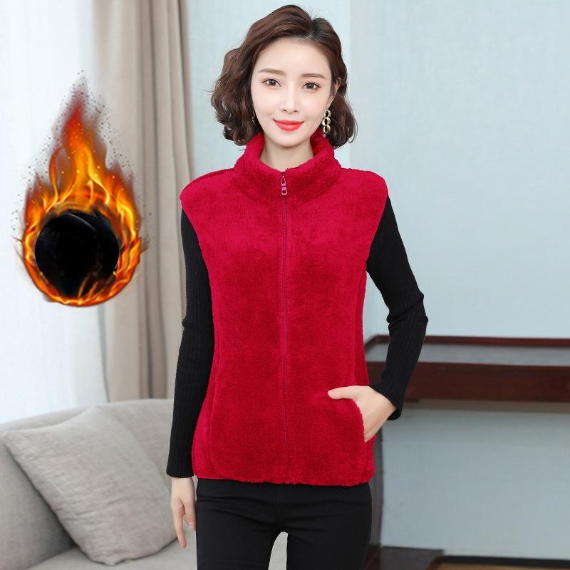 Осенний тонкий флисовый жилет для женщин среднего возраста, теплая короткая куртка из кораллового бархата с двухсторонней молнией, безрукавка 4XL