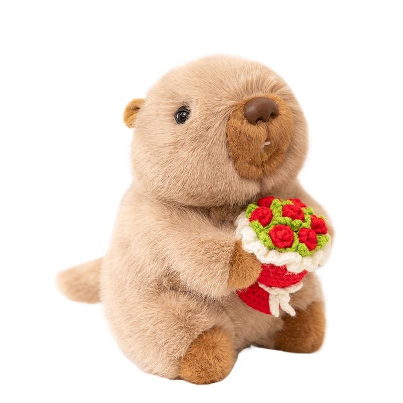 Cute Red Panda Hug Flower Bouquet Stuffed Animals Raccoon Plush Toy Groundhog Plushie Toy Valentine's Day Gift Confession Gift