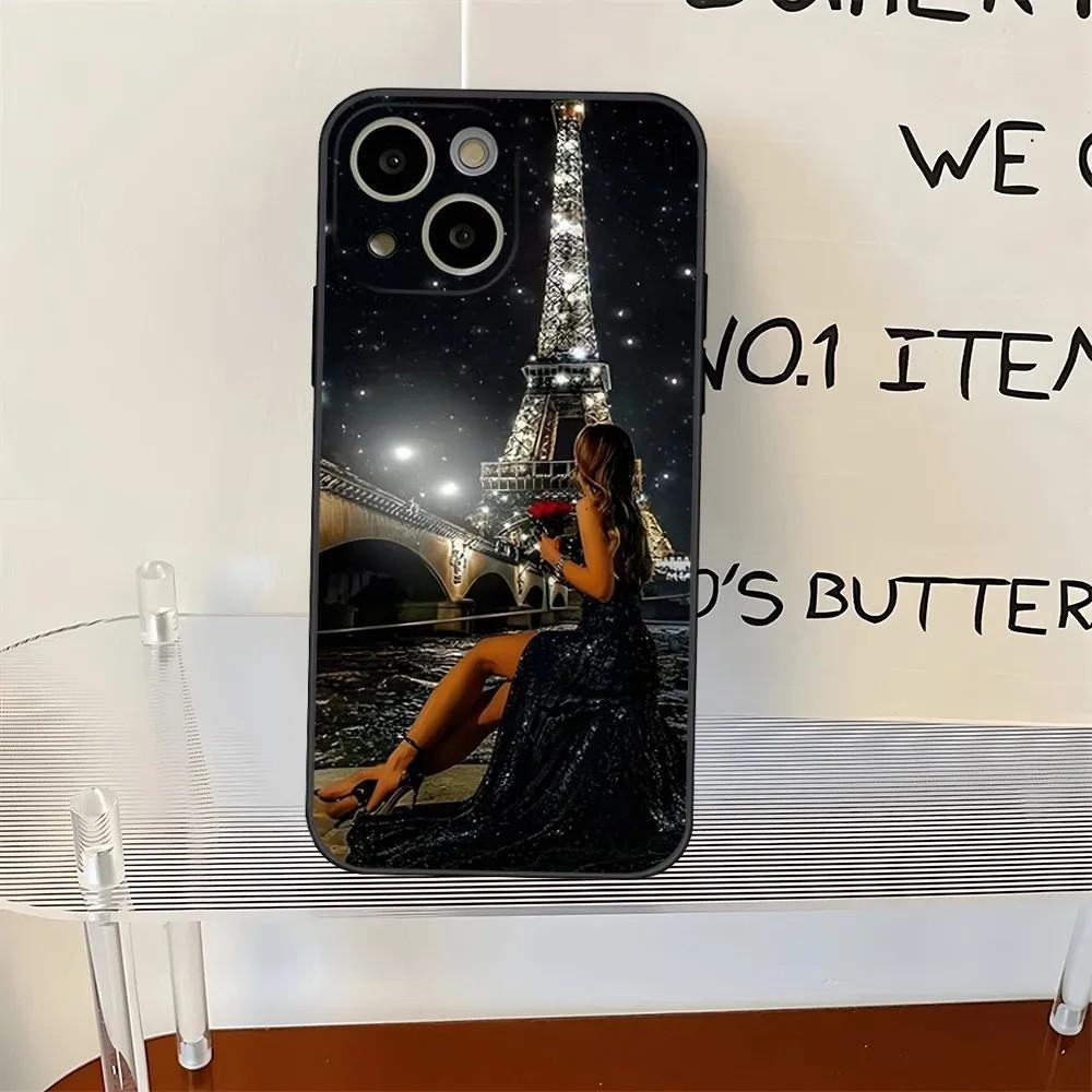 Чехол для мобильного телефона iPhone15ProMax с изображением Эйфелевой башни в Париже окрашен и защищен от падений.