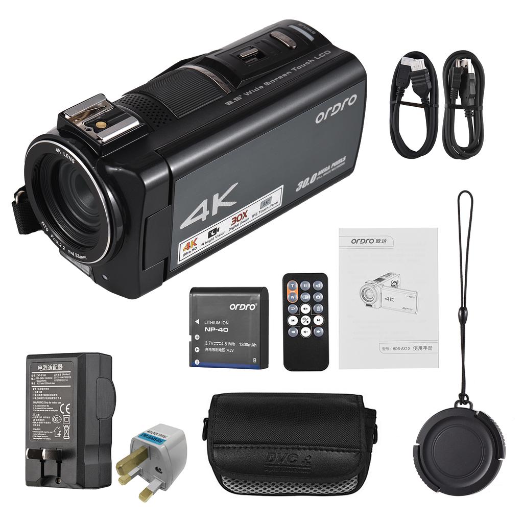 Цифровая видеокамера ORDRO HDR-AX10 4K, Wi-Fi, видеокамера, DV-рекордер, 3,5-дюймовая сенсорная панель IPS, 30 МП, 30X