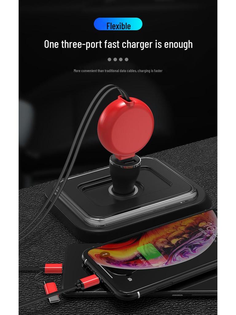Dianyi Выдвижной кабель 3-в-1 для быстрой зарядки USB для Apple, Android, Huawei - Идеально подходит для использования в автомобиле и дома