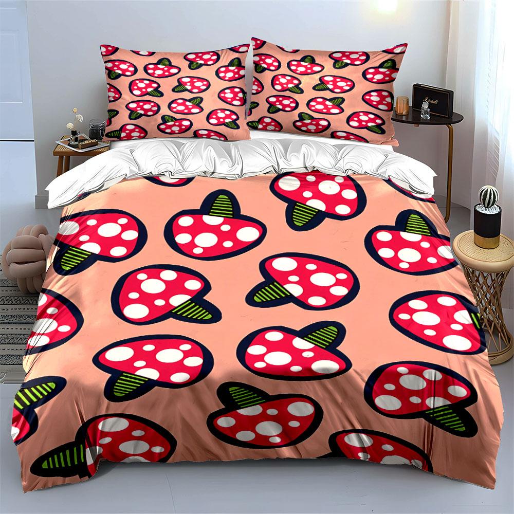 Pink Mushroom Pattern Bedding Set Bedding Duvet Cover Set Duvet Cover Pillowcases  (1 * Duvet Cover 2 * Pillowcases, without duvet insert)