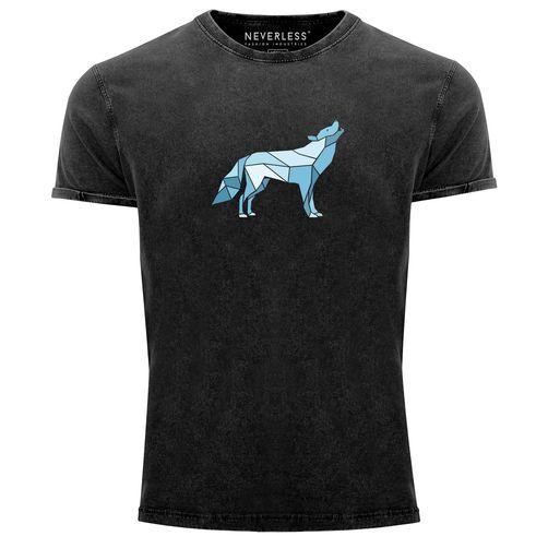 Mens Vintage Shirt Print Wolf Polygon Print Geometry Outdoor Wildnins-