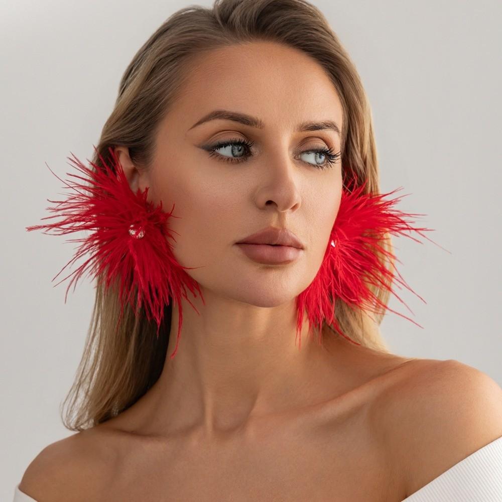 Multi-color Feather Geometric Rhinestone Earrings Ins Luxury Dangle Ear Jewelry  Holiday Styling