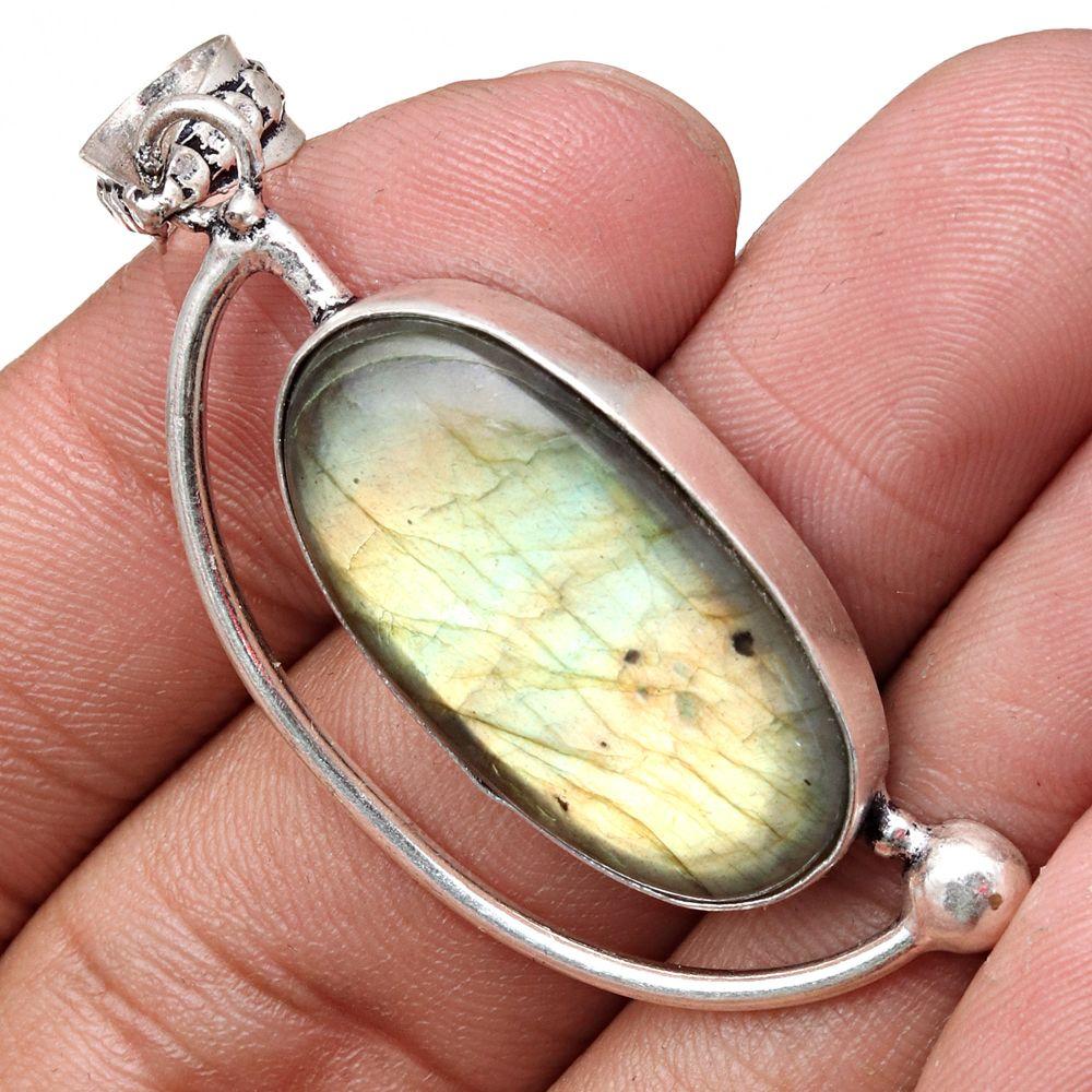 Pendant Shiney Labradorite Gemstone Mother'Day Gift Silver Jewelry 2"