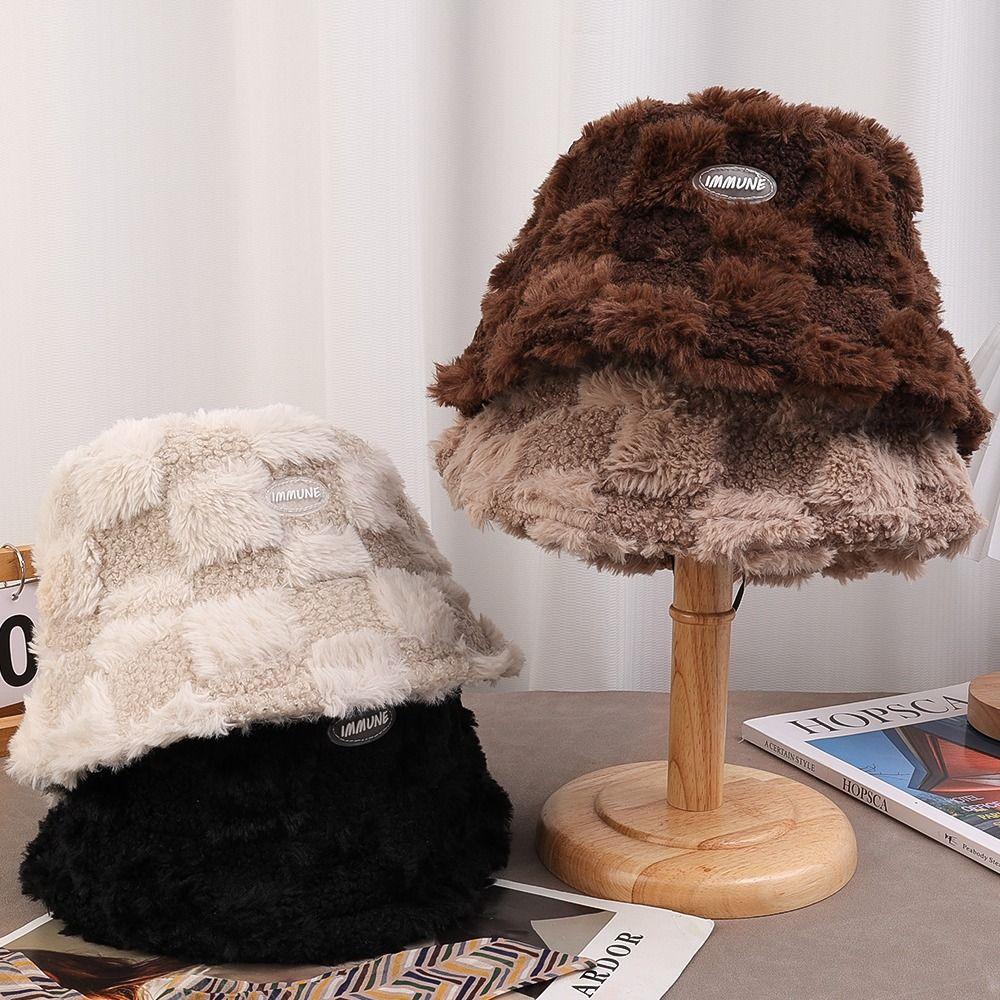 Утепленная берберская флисовая шляпа рыбака, плюшевая овечья шляпа в клетку, повседневная шляпа для девочек