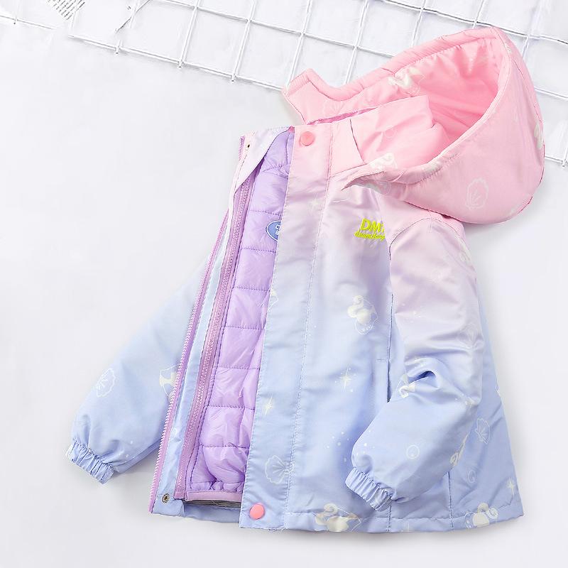 Девочки Тренч Подросток Градиент Пуховик Осень Зима Ветрозащитный Детский Уличный С Капюшоном Ветровка