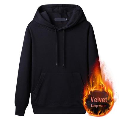 Мужской модный однотонный худи на бархатной подкладке - Толстый, теплый, корейский стиль, осенне-зимний пуловер с круглым вырезом.