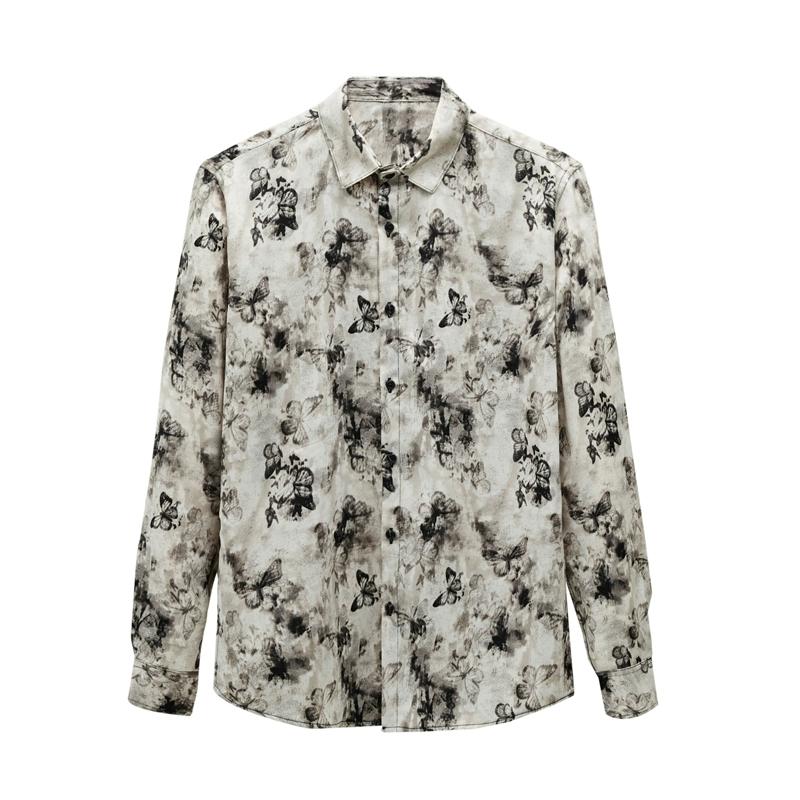 2024 Korean Style Fashion Shirts Men Funny Printed Pattern Shirt Male Casual Streetwear Hawaii Shirt Man Button Long Sleeve Blouse Tops