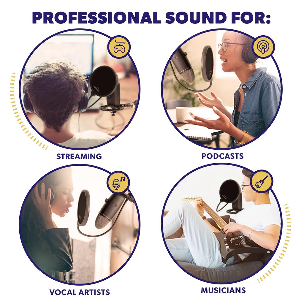 Auphonix Pop Filter for Blue Yeti Microphones, Flat Design, Double-Layered [A US Huge Seller], Authentic Pop Blocker, Double Screen Mesh