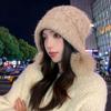 Hat Women's Winter Warm Hairball Ear Protector Hat Fleece Thickened Rabbit Hair Knitted Hat Windproof and Cold-proof Wool Hat