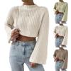 Women's Solid Color Casual Versatile Bell Sleeve Knitted Short Sweater