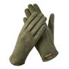 Woman's Winter Warm Suede Leather Touch Screen Driving Gloves Man's Cold Plus Velvet Thick Fingerless Flip Cycling Mittens