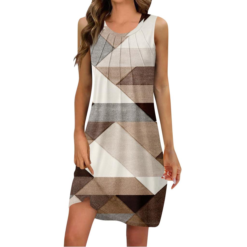 Женские летние повседневные платья без рукавов с принтом и U-образным вырезом