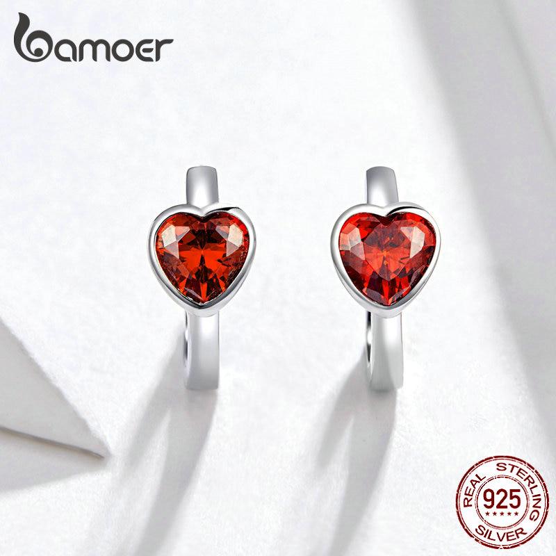 Bamoer Authentic 925 Sterling Silver Heart Cubic Zircon Hoop Earrings for Women Mini Ear Hoops