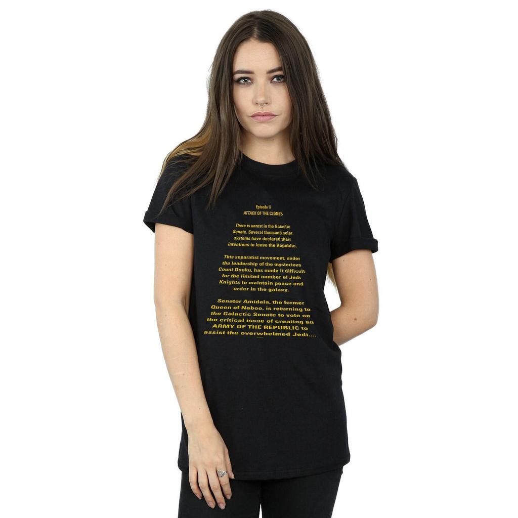 Star Wars Womens/Ladies Attack Of The Clones Opening Crawl Cotton Boyfriend T-Shirt