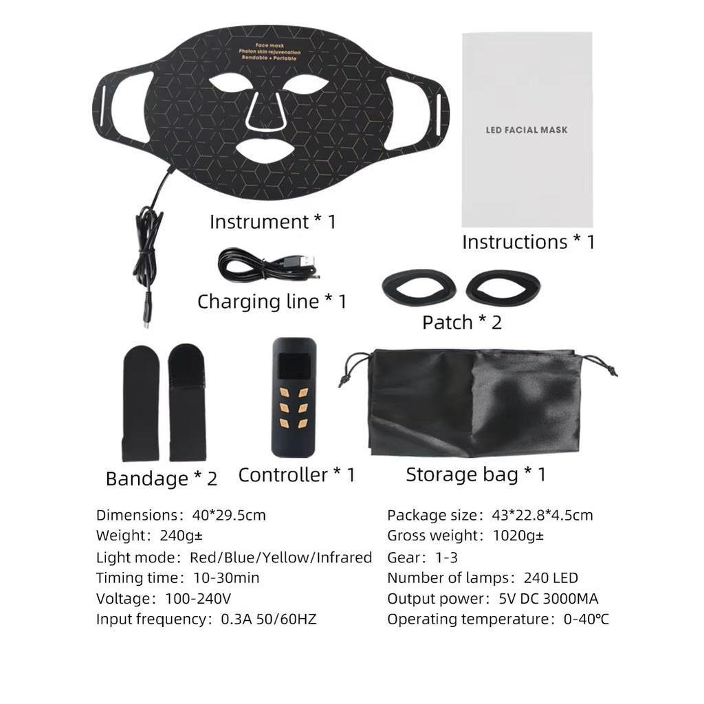 4 в 1 светодиодная светотерапевтическая маска для лица, терапия красным светом, антивозрастная, против морщин, подтяжка кожи, отбеливание, усовершенствованная фотонная маска