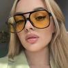 Vintage Oversized Sunglasses Women Retro  Big Frame Sun Glasses Female Black Yellow Ins Style Square Glasses Oculos De Sol
