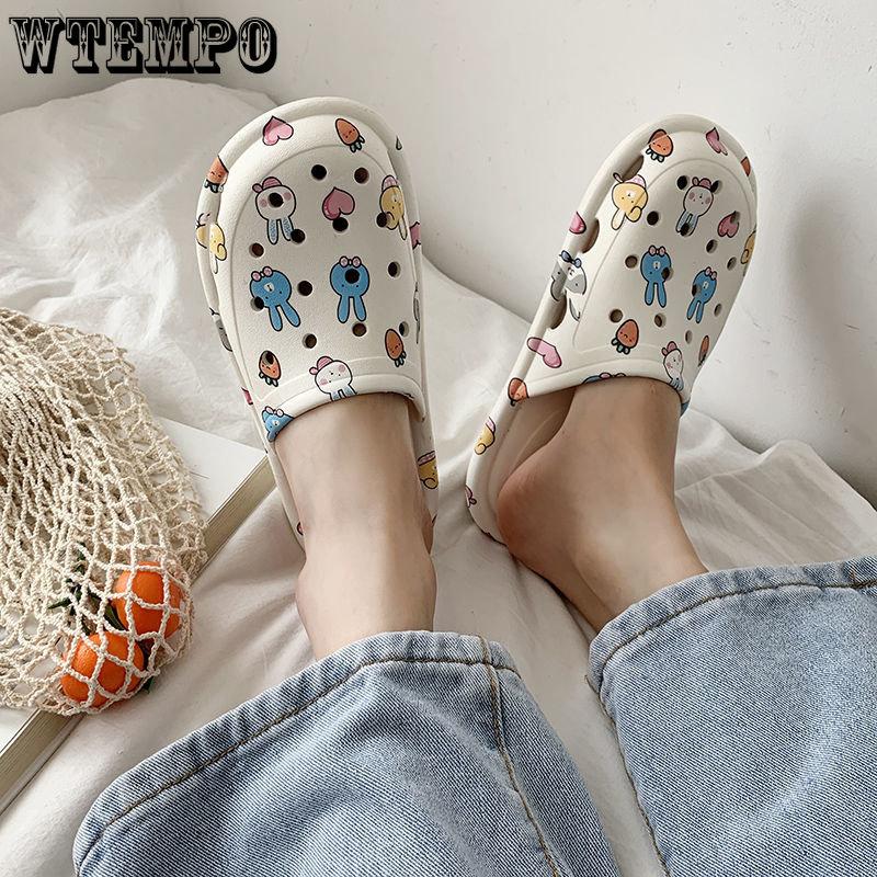 Шлепанцы из ПВХ, женская верхняя одежда, обувь с защитой от запаха, летние сандалии с мягкой подошвой, мультяшные сандалии, домашние тапочки для ванной комнаты с завернутым носком, уличные пляжные шлепанцы