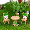 Fairy Garden Decorations Dollhouse Accessories 3Pcs/Set Floral Wooden Table Chairs Miniature Landscape Ornaments