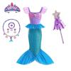 Little Mermaid Princess Dress For Girls Short Sleeve Tulle Cosplay Costume Children Carnival Birthday Party Halloween Clothes