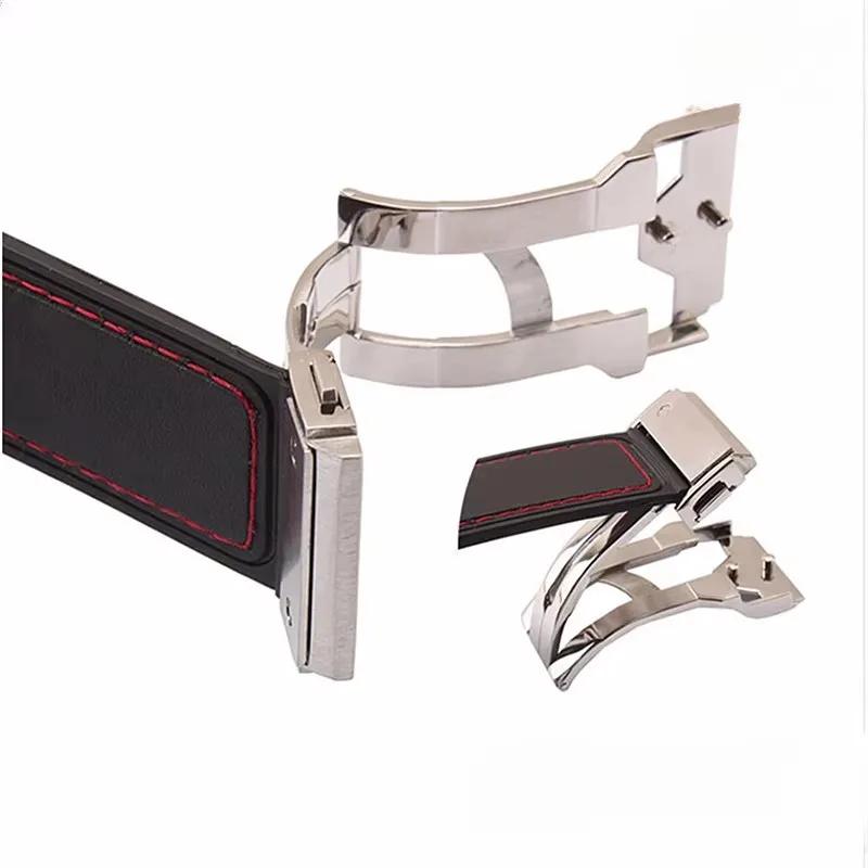 18 мм 22 мм Застежка из цельной нержавеющей стали С инструментами Серебристая Черная Подходит для часов Hublot Big Bang Мужские Силиконовый Кожаный Ремешок Пряжка