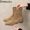 Autumn Suede Internal Elevation Women Ankle Boots Comfort Square Toe Shoes Modern Short Botas Para Mujer