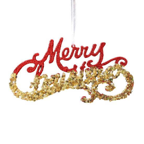 Glitter Sequined Christmas Ornament Red Snowflake/Butterfly/Star/Reindeer/Ballerina Hanging Decoration for Xmas Tree Doors Windows Walls Holiday Home