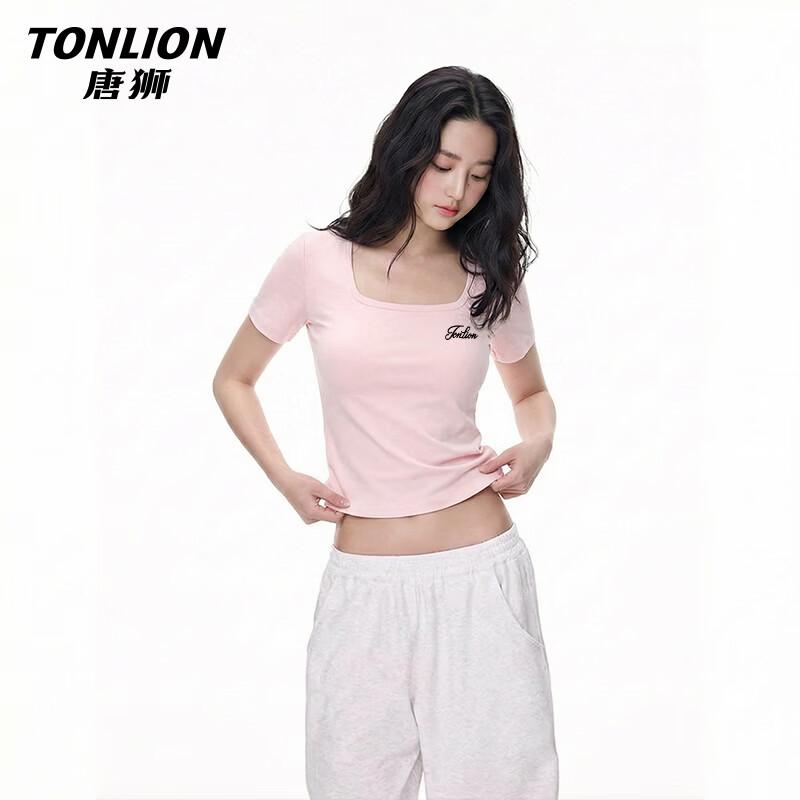 Женская укороченная футболка TonLion с U-образным вырезом и короткими рукавами